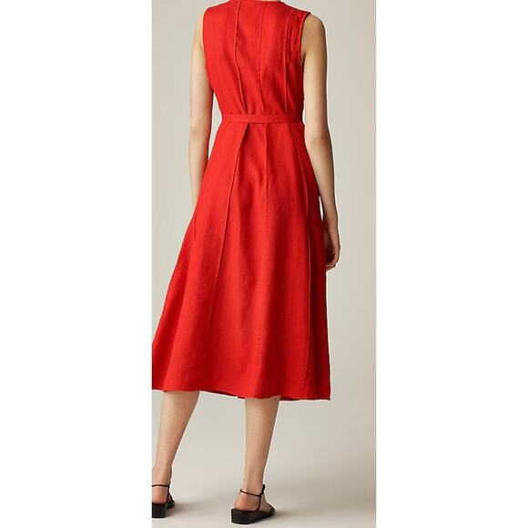 J. Crew Belted  Pleated Seemed Sleeveless Linen Midi Dress Sz XS # - Picture 2 of 4